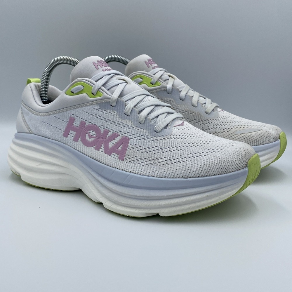 Hoka One One Bondi 8 Running Shoes Womens 9.5B Sea Ice Pink Twilight Max Cushion - Picture 2 of 8